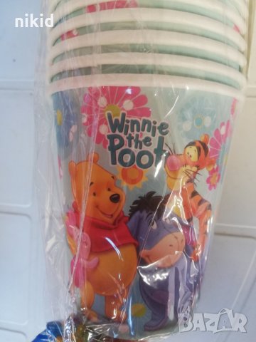 Мечо Пух тигър и приятели 10 бр картонени чаши парти рожден ден, снимка 2 - Чаши - 18487921