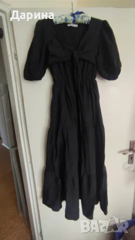 Черна дълга лятна рокля с връзване отпред, снимка 2 - Рокли - 50181970