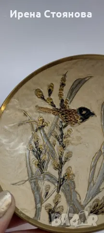 Винтидж месингова купа на столче, масивен месинг Индия. Ръчно рисувана, снимка 7 - Антикварни и старинни предмети - 49377235