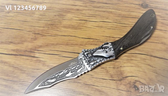 Сгъваем руски джобен нож с гравиран Акула+калъф-сталь 65х13, снимка 2 - Ножове - 28100258
