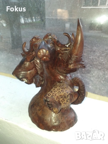 Невероятна уникална статуетка дърво абанос африка животни, снимка 3 - Антикварни и старинни предмети - 53503613