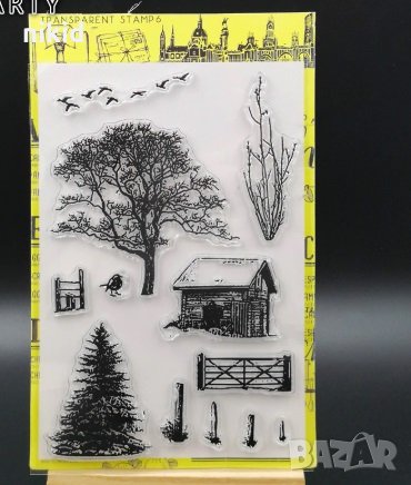 Дърво Елха Къща Ограда силиконов гумен печат декор бисквитки фондан Scrapbooking, снимка 1 - Други - 28091458