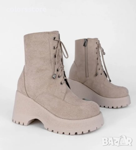 Боти на платформа - бежов велур - SZL1