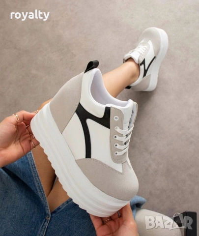 Кецове на Платформа - Бяло, Сиво и Черно, снимка 3 - Кецове - 52828243