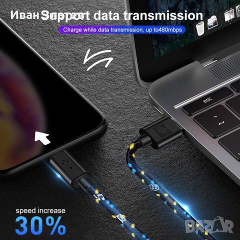 3A USB type C (USB-C) кабел за зареждане и пренос на данни - 1 м., снимка 6 - USB кабели - 37953668