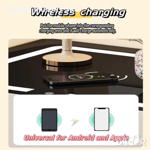 Интелигентно нощно шкафче LED с безжично зареждане Smart Heater, кодирано заключване, бял, снимка 5 - Шкафове - 51997234