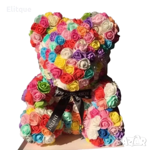 Мече от разноцветни рози в луксозна кутия, снимка 8 - Романтични подаръци - 52745103