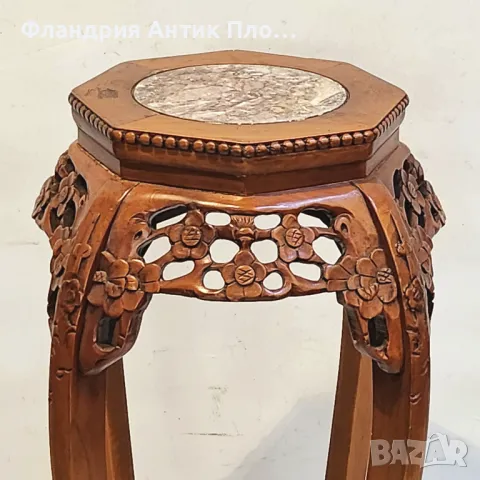 Поставка за цветя с мраморен плот и дърворезба/светла, снимка 3 - Маси - 49621382