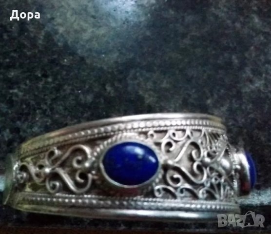 Стара сребърна гривна уникат с естествени камъни, снимка 5 - Обеци - 26850349