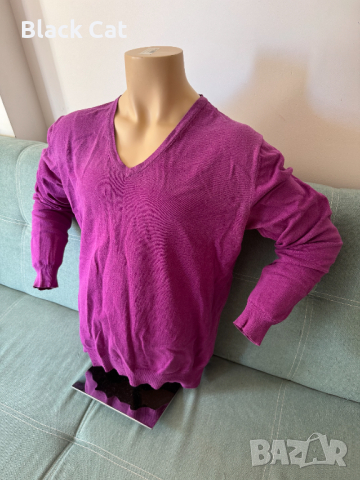 "Jake*s" / "Джейкс" – марков лилав мъжки пуловер, V-Neck, блуза с дълъг ръкав, топ, снимка 2 - Пуловери - 44883428