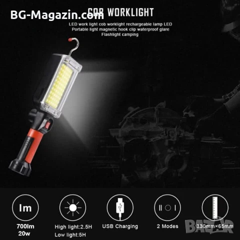 Мощна акумулаторна преносима LED къмпинг лампа осветление фенер с магнит 18650 батерии USB зареждане, снимка 9 - Къмпинг осветление - 51017083