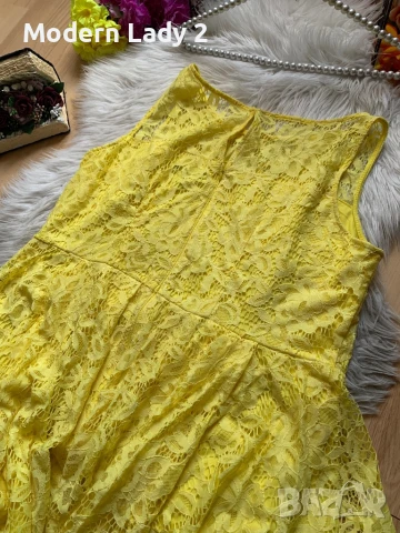 Жълта дантелена рокля, снимка 3 - Рокли - 50999880