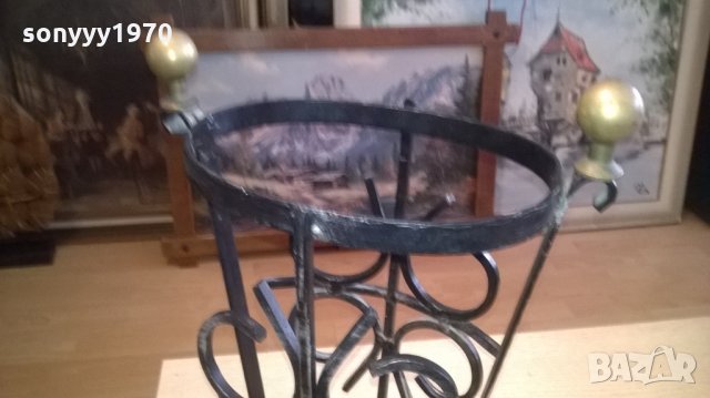 ПОСТАВКА ЗА ЧАДЪРИ ОТ КОВАНО ЖЕЛЯЗО И МЕСИНГ-50Х35СМ, снимка 3 - Колекции - 27400829