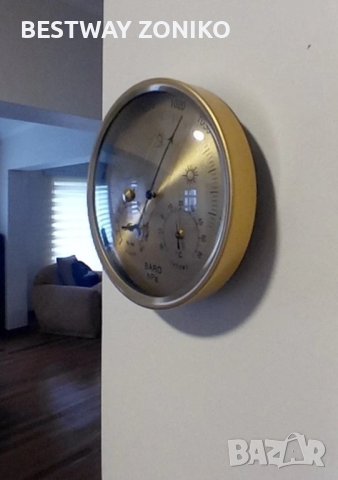 Барометър     с термометър и влагомер  златист циферблат Ф 130мм, снимка 8 - Други стоки за дома - 40936879