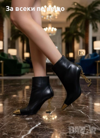 Yves Saint Laurent Дамски Черни Кожени Боти С Метален Ток И Метален Детайл Код SK128, снимка 3 - Дамски боти - 52518156