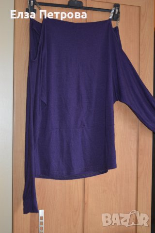 Пролетно-есенна лилава блуза с апликация и презрамки от камъчета, с спаднал ръкав, снимка 3 - Блузи с дълъг ръкав и пуловери - 43176431