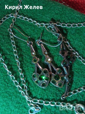 ПОСРЕБРЕНО НЕЖНО КОЛИЕ и ОБЕЦИ със ЗЕЛЕНИ КАМЪНИ ОЛИВИН 21665, снимка 4 - Бижутерийни комплекти - 32525204