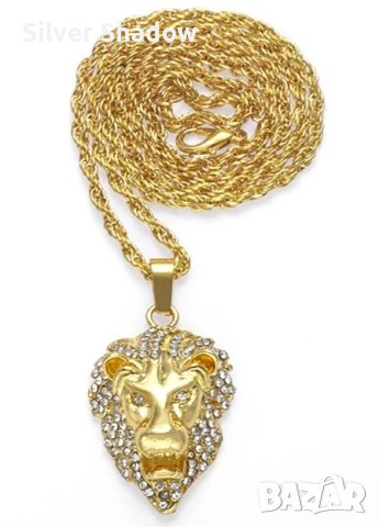 Позлатена огърлица с висулка - Лъвска глава, снимка 3 - Колиета, медальони, синджири - 43912793