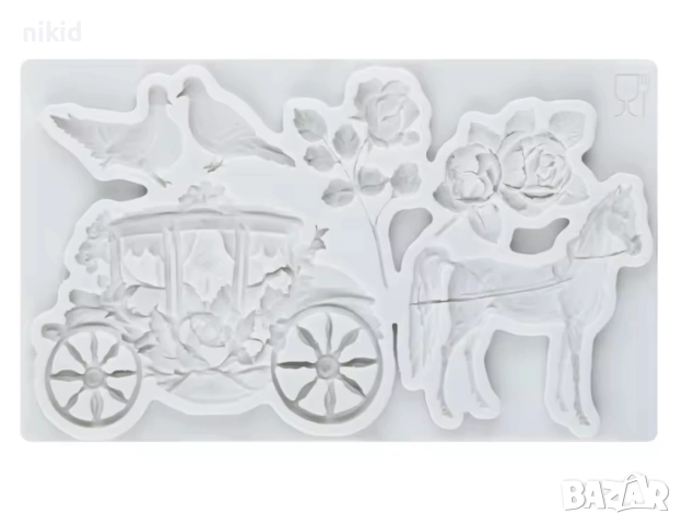 Кон каляска гълъби гълъб роза силиконов молд форма фондан декор, снимка 3 - Форми - 51582259