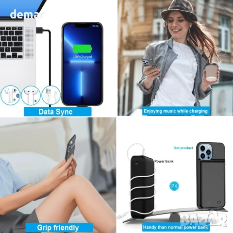 YISHDA калъф с батерия за iPhone 12 Mini/13 Mini (5.4 инча, черен), 6800mAh, снимка 7 - Калъфи, кейсове - 50687836