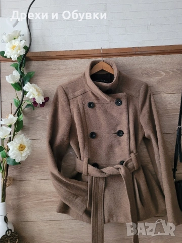 Палто в кафяв цвят ZARA вълна, снимка 3 - Палта, манта - 52811197