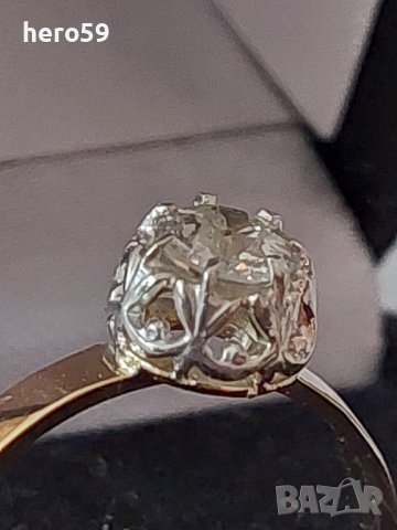 Антикварен Дамски златен 14к. пръстен с брилянт 0.65 карата, снимка 7 - Пръстени - 39762733