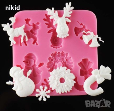 микс коледни фигурки силиконов молд форма за украса декор торта фондан сладки