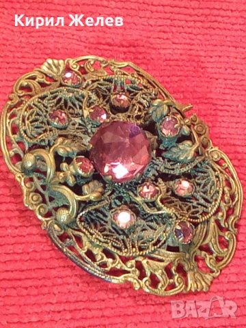 ФИЛИГРАННА 20-те ГОДИНИ БРОШКА с АМЕТИСТ КАМЪНИ БРОНЗОВА 14201, снимка 2 - Антикварни и старинни предмети - 29572492