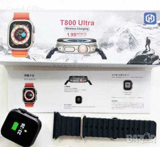 Смарт часовник T800 ULTRA,1,99-инчов екран, Кръвно, Оксиметър, Температура, IP68, Мониторинг на съня, снимка 3 - Смарт гривни - 43674834