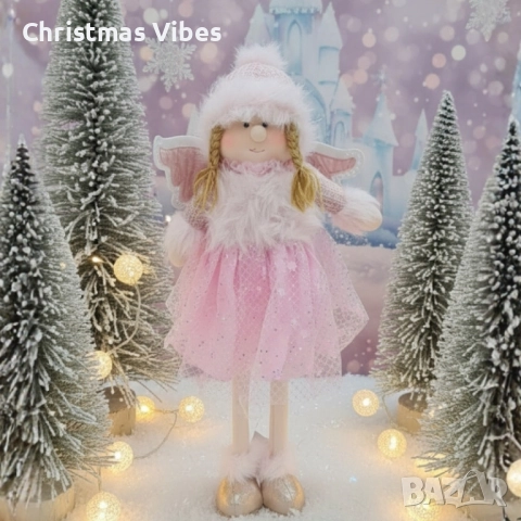 Декоративен текстилен коледен ангел в розово – 80 см, снимка 4 - Декорация за дома - 52081190