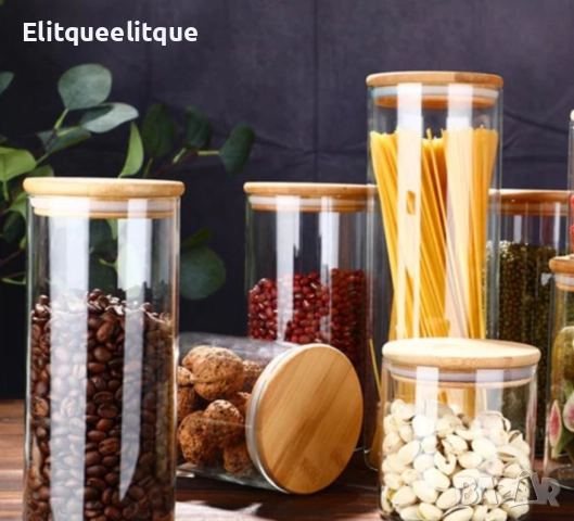 Стъклен буркан с херметичен бамбуков капак – практично решение за съхранение