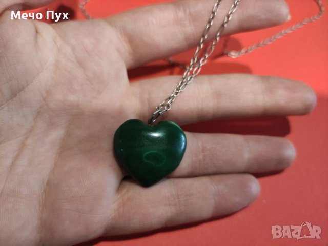 Сребърен синджир с сърце от зелен малахит (23), снимка 6 - Колиета, медальони, синджири - 37761514