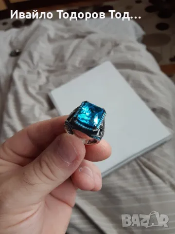 Мъжки бутиков сребърен пръстен с огромен аквамарин