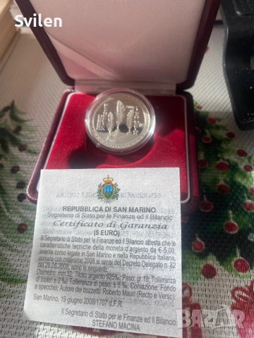 5 евро Сан Марино 2008 със сертификат  Сребро