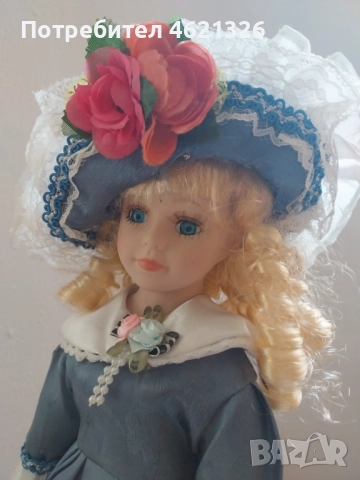 Винтидж немска порцеланова кукла в празнична рокля като ново, снимка 2 - Декорация за дома - 52155771