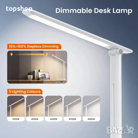 НОВА LED настолна лампа, USB type C, сгъваема, 5 цвята на осветление и 100%~15% нива на яркост, снимка 2 - Настолни лампи - 50501878