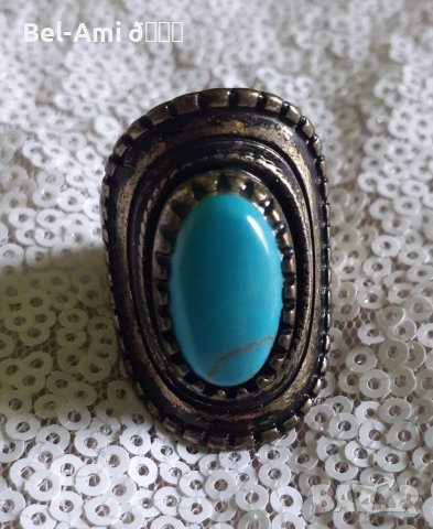 Уникален винтидж пръстен с Тюркоаз , снимка 8 - Обеци - 40805480