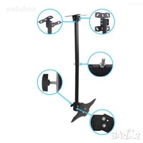 Висяща ТВ стойка за таван, Поставка за телевизор за екрани от 14 до 42 инча, снимка 7 - Стойки, 3D очила, аксесоари - 49570086