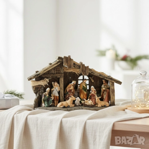 Коледна декоративна сцена с фигурки на Светото семейство – символ на любов и хармония, снимка 3 - Други стоки за дома - 52134054