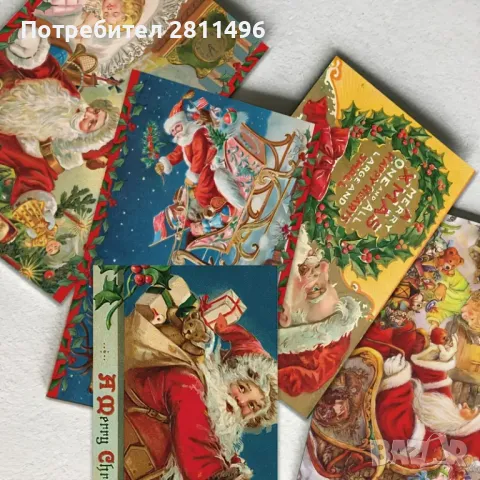 Комплект от 20 броя коледни ретро картички, снимка 5 - Други - 48629058