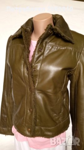 Дамско зелено кожено яке естествена кожа с топла подплата , снимка 5 - Якета - 27372990