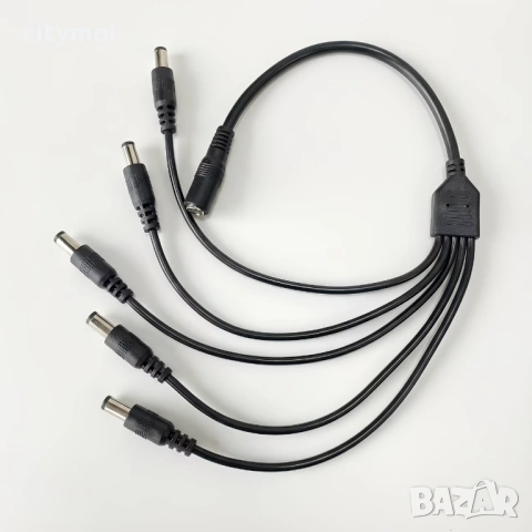 Захранващ сплитер кабел 1 женски към 5 мъжки, 6-24V DC 5.5x2.1, разклонител/умножител за камери