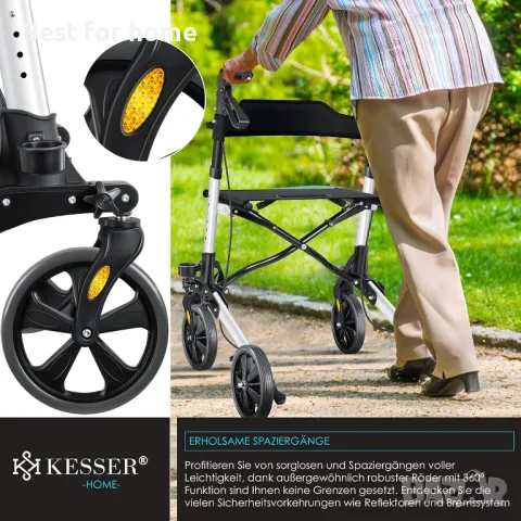 Ролатор за ходене и количка 2 в 1 лека и сгъваема от KESSER, снимка 7 - Инвалидни колички - 49866778