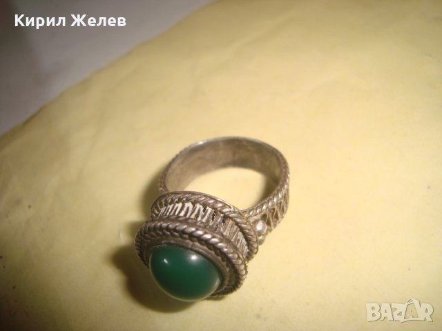 СРЕБЪРЕН СТАР 19 ВЕК ПРЪСТЕН с ГОЛЯМ ШЛИФОВАН КАМЪК ЗЕЛЕН АХАТ - СРЕБРО СТАРО ГРАДСКО БИЖУ 22478, снимка 11 - Антикварни и старинни предмети - 33046862