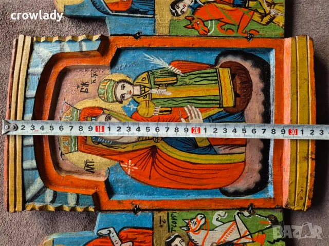 Възрожденска Домашна Икона Триптих Перфектна оригинал 19 век , снимка 14 - Икони - 47725243