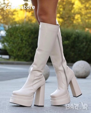 Боти на ток - бежова кожа - NBT10