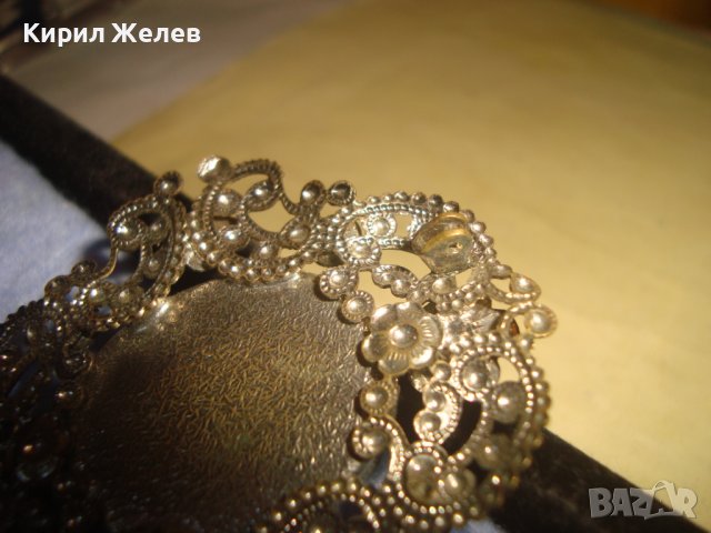 СТАРА БРОНЗОВА ПОСРЕБРЕНА АР НУВО ФЛОРАЛНА ФИЛИГРАННА РЕТРО БРОШКА с РЪЧНО РИСУВАН ПОРЦЕЛАН 29171, снимка 9 - Антикварни и старинни предмети - 37320314