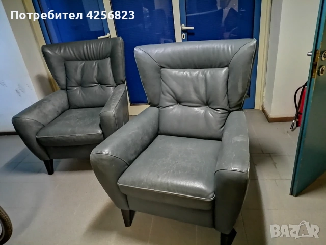 Фотьойли 2бр. сивосини - дебела телешка кожа , снимка 4 - Дивани и мека мебел - 51832072