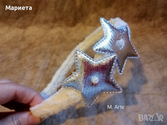 Бяла диадема със сребърни звездички Коледна Диадема Ръчна Изработка Аксесоари за коса , снимка 2 - Аксесоари за коса - 43208321