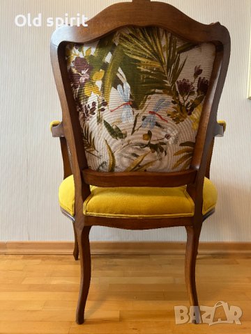 Двойка антикварни кресла ТРОПИКАНА в стил Луи XV, обновени с жизнерадостни папагали, снимка 4 - Антикварни и старинни предмети - 43356269